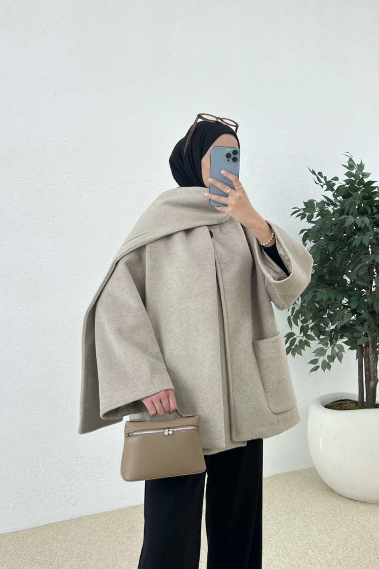 Scarf-Detail Coat Mink