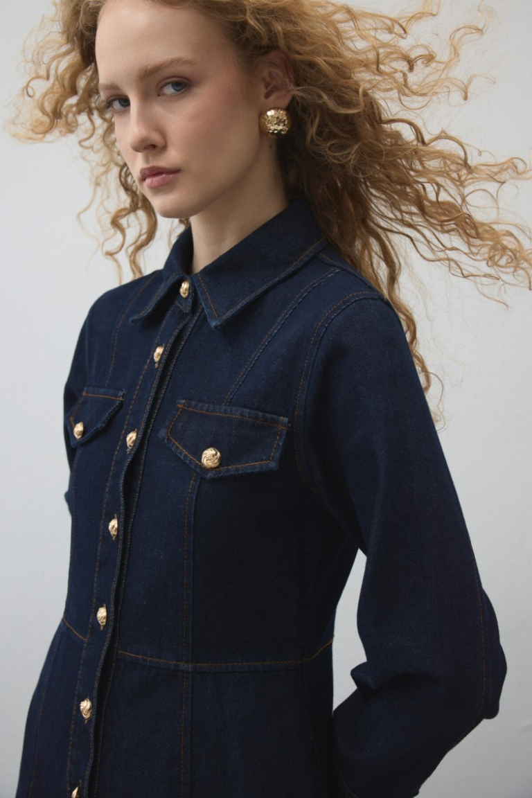 Denim Dress with Stitch Detailing