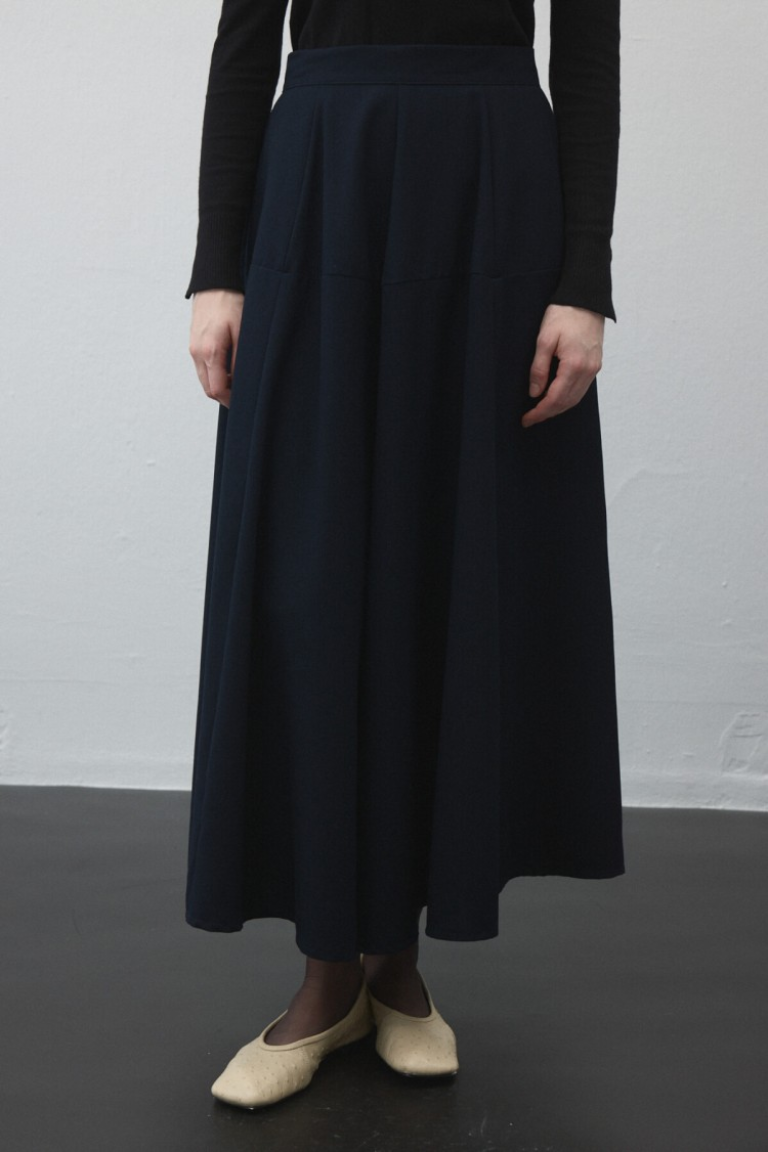 Navy Blue Flared Circle Skirt