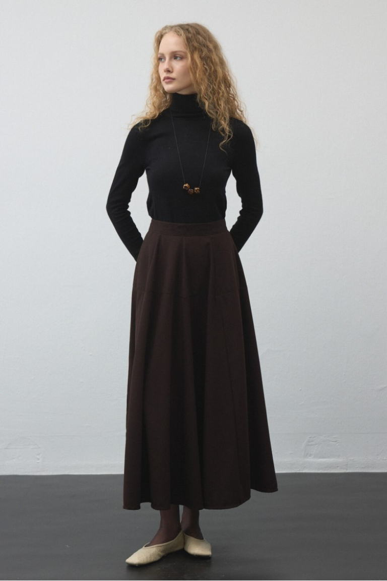 Brown Flared Circle Skirt