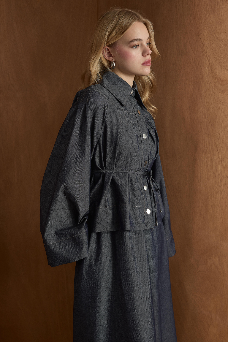 Naila Pleated Denim Skirt Co-Ord - Dark Navy