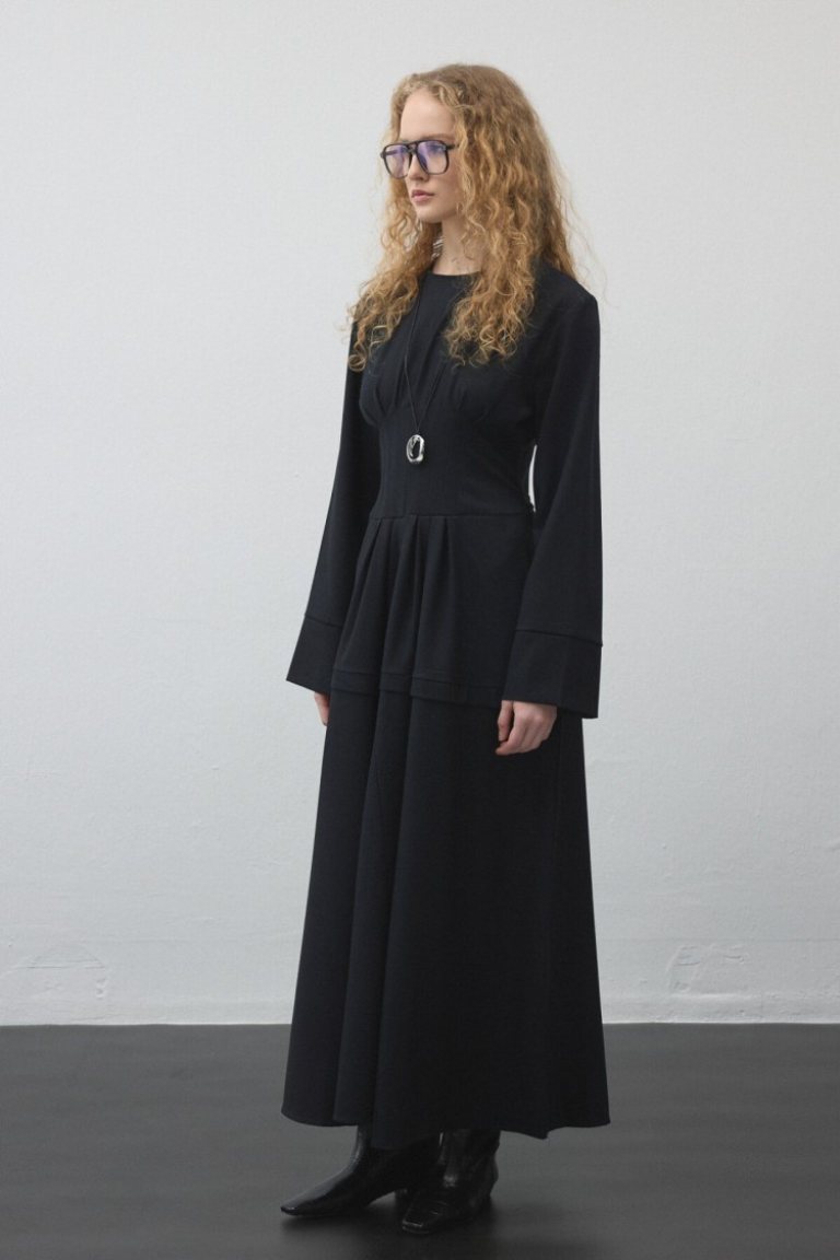 Dark Navy Pleated - Waist Dress