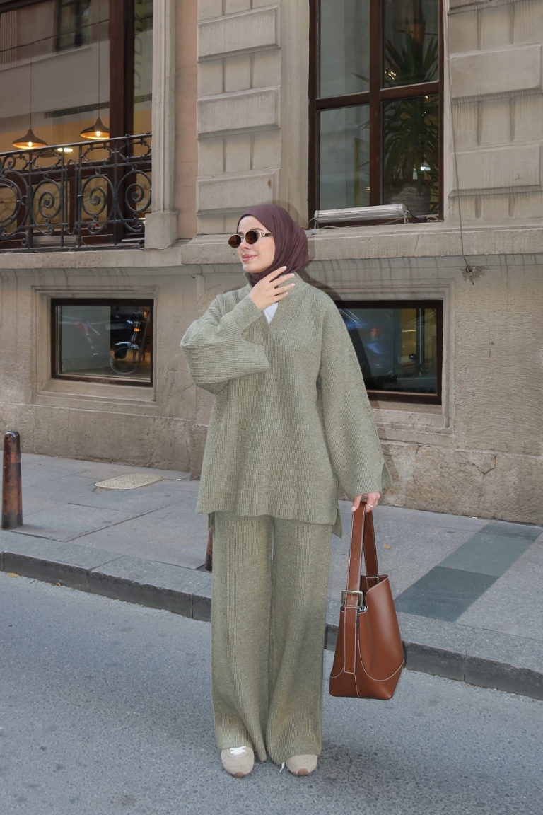 Polo Collar Knit Trouser Co-ord Khaki