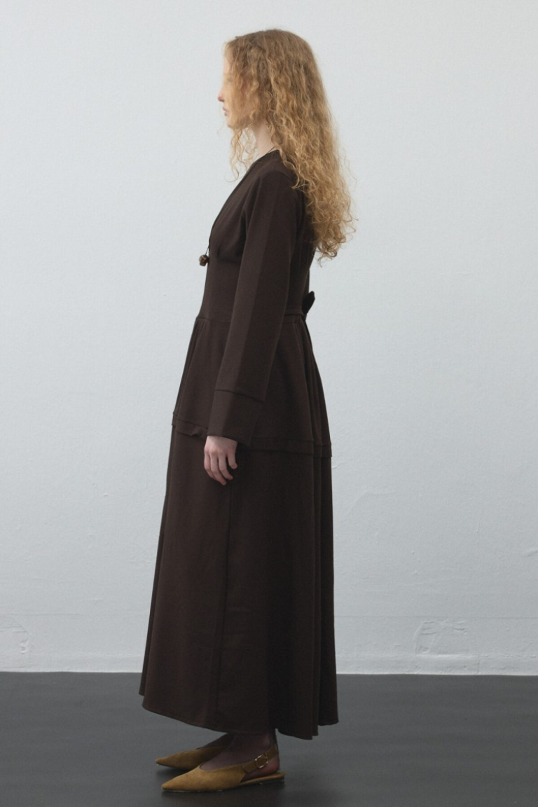 Dark Brown Pleated - Waist Dress