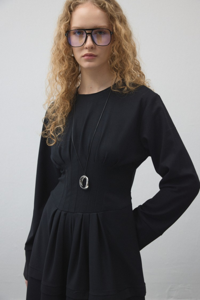Dark Navy Pleated - Waist Dress
