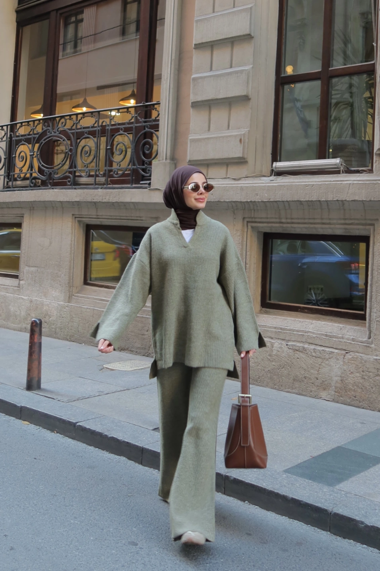 Polo Collar Knit Trouser Co-ord Khaki