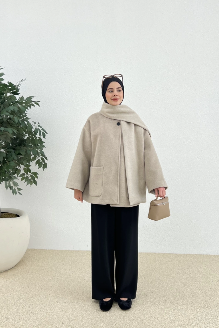 Scarf-Detail Coat Mink