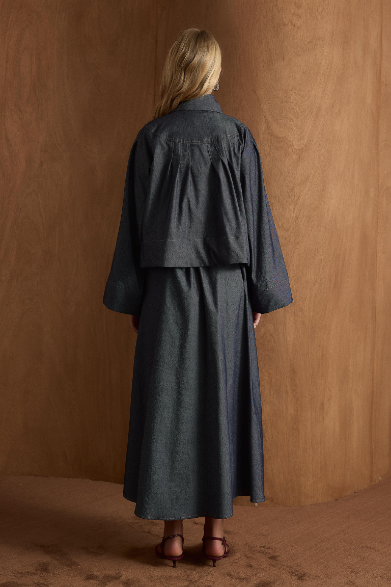 Naila Pleated Denim Skirt Co-Ord - Dark Navy