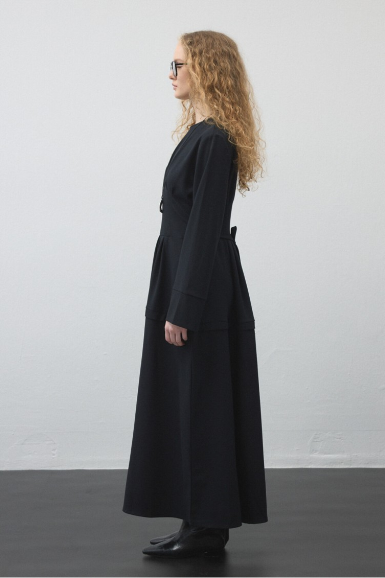 Dark Navy Pleated - Waist Dress