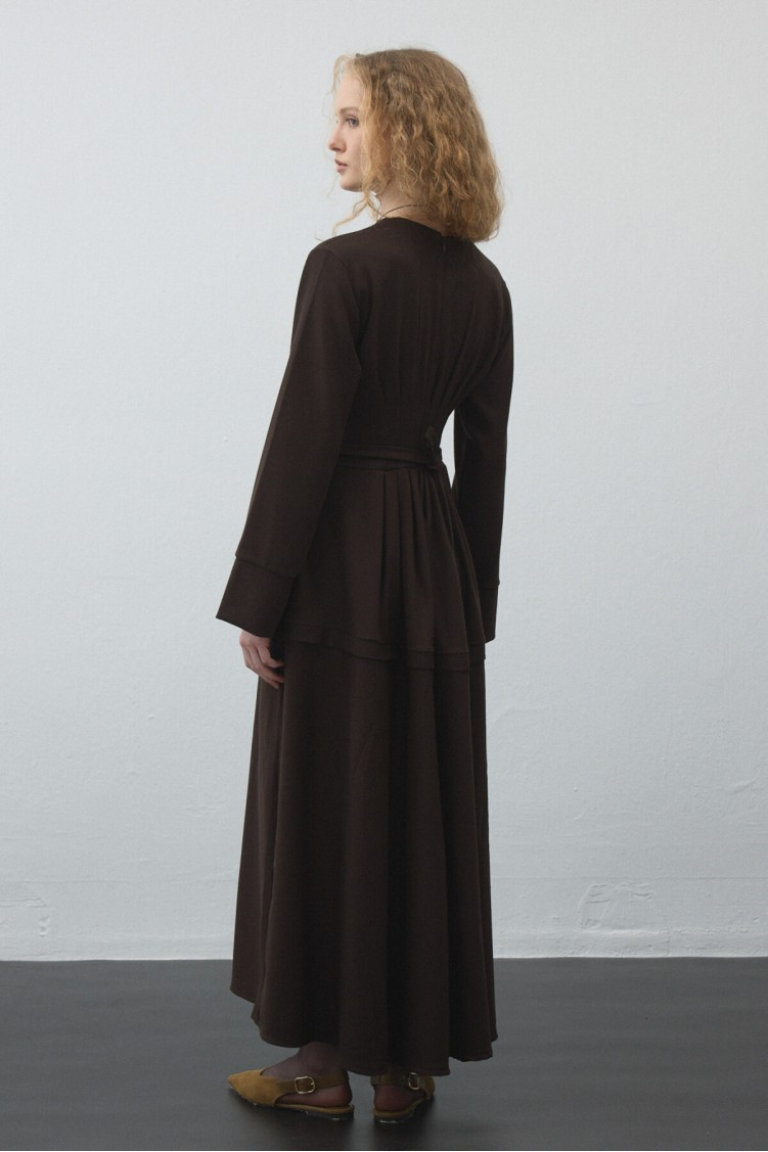 Dark Brown Pleated - Waist Dress