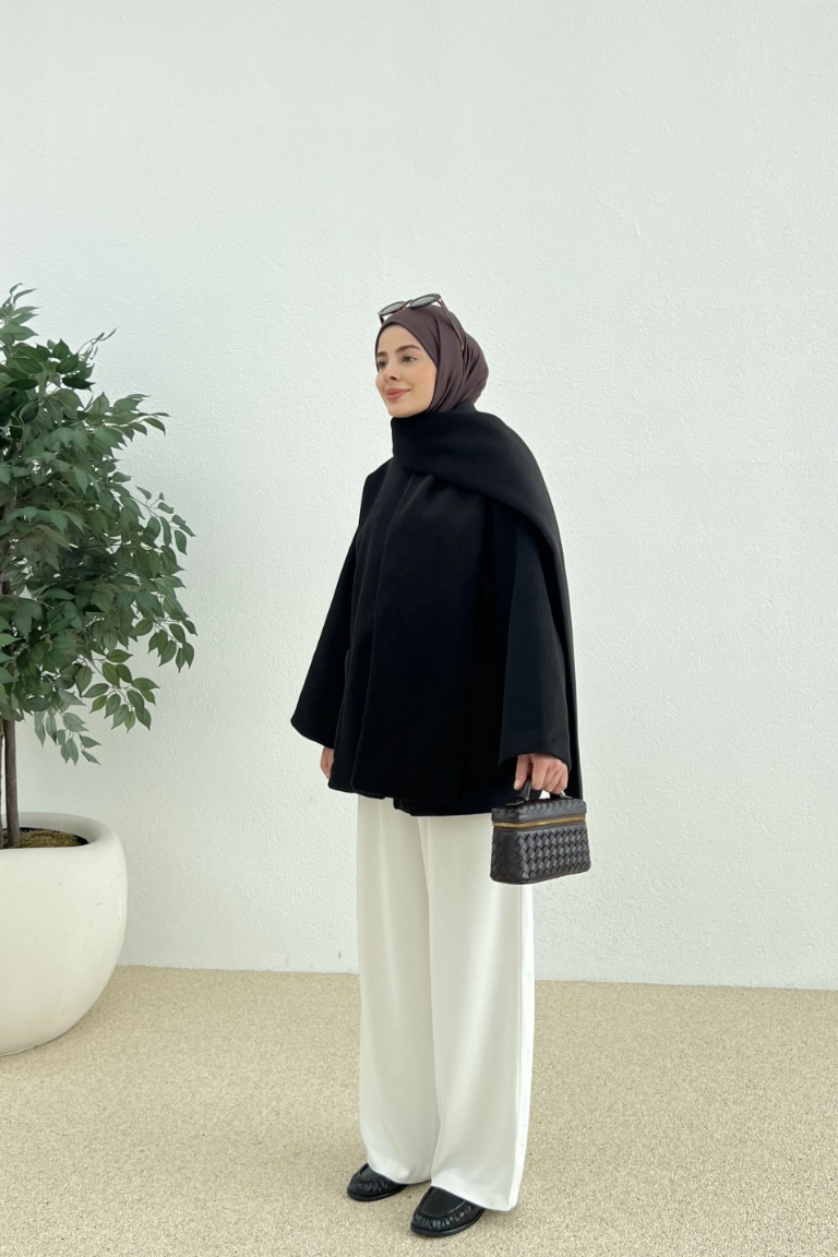 Scarf-Detail Coat Black