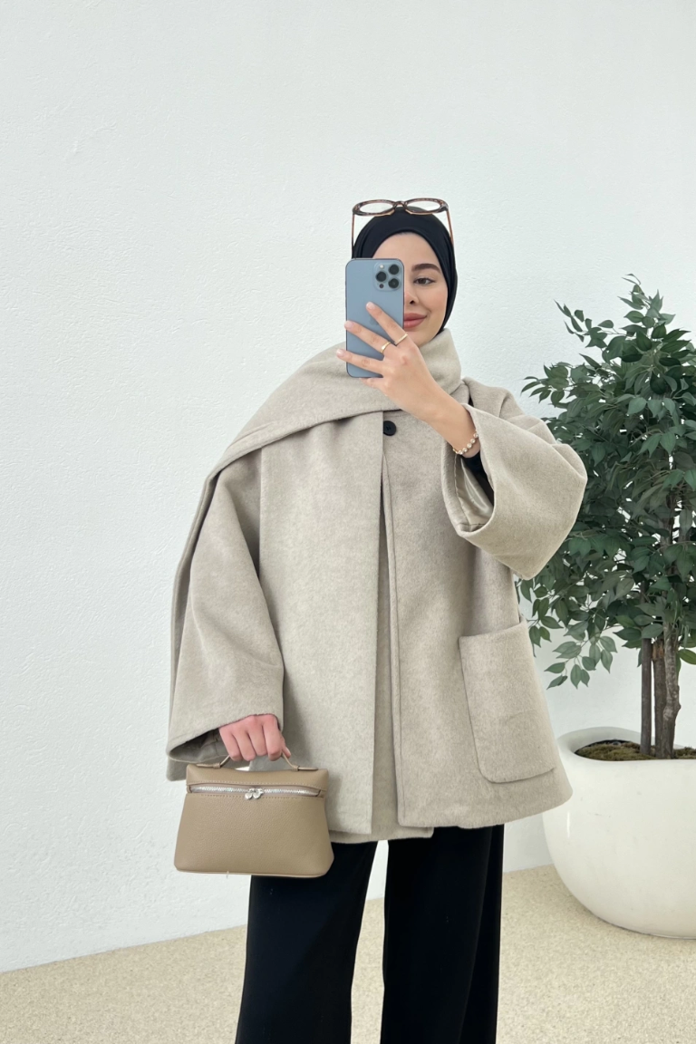 Scarf-Detail Coat Mink