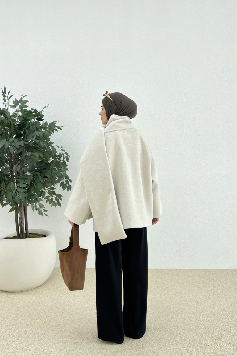 Scarf-Detail Coat Light Beige