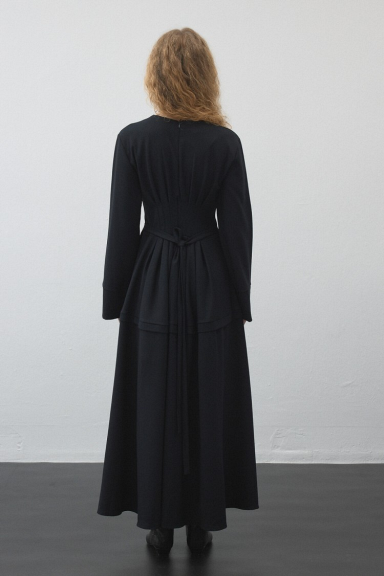 Dark Navy Pleated - Waist Dress