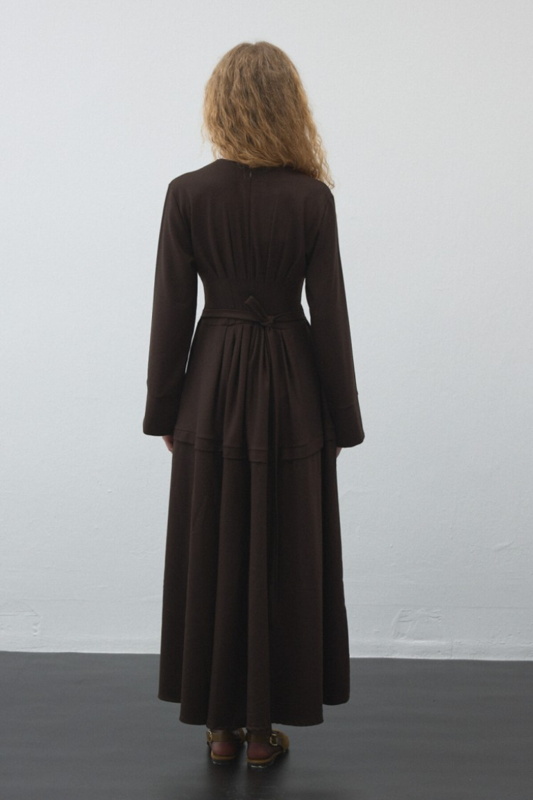 Dark Brown Pleated - Waist Dress