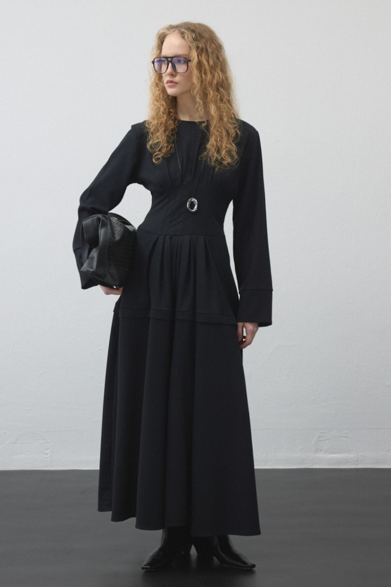 Dark Navy Pleated - Waist Dress