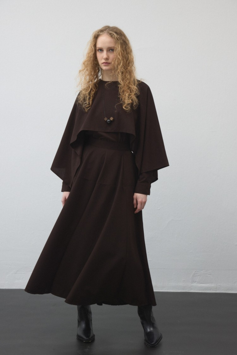Brown Flared Circle Skirt