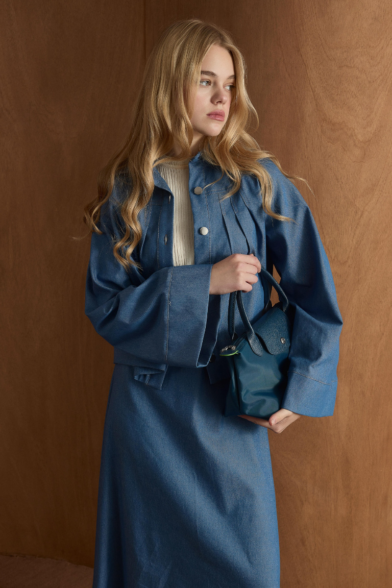 Naila Pleated Denim Skirt Co-Ord - Blue