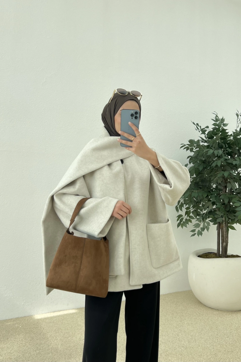 Scarf-Detail Coat Light Beige