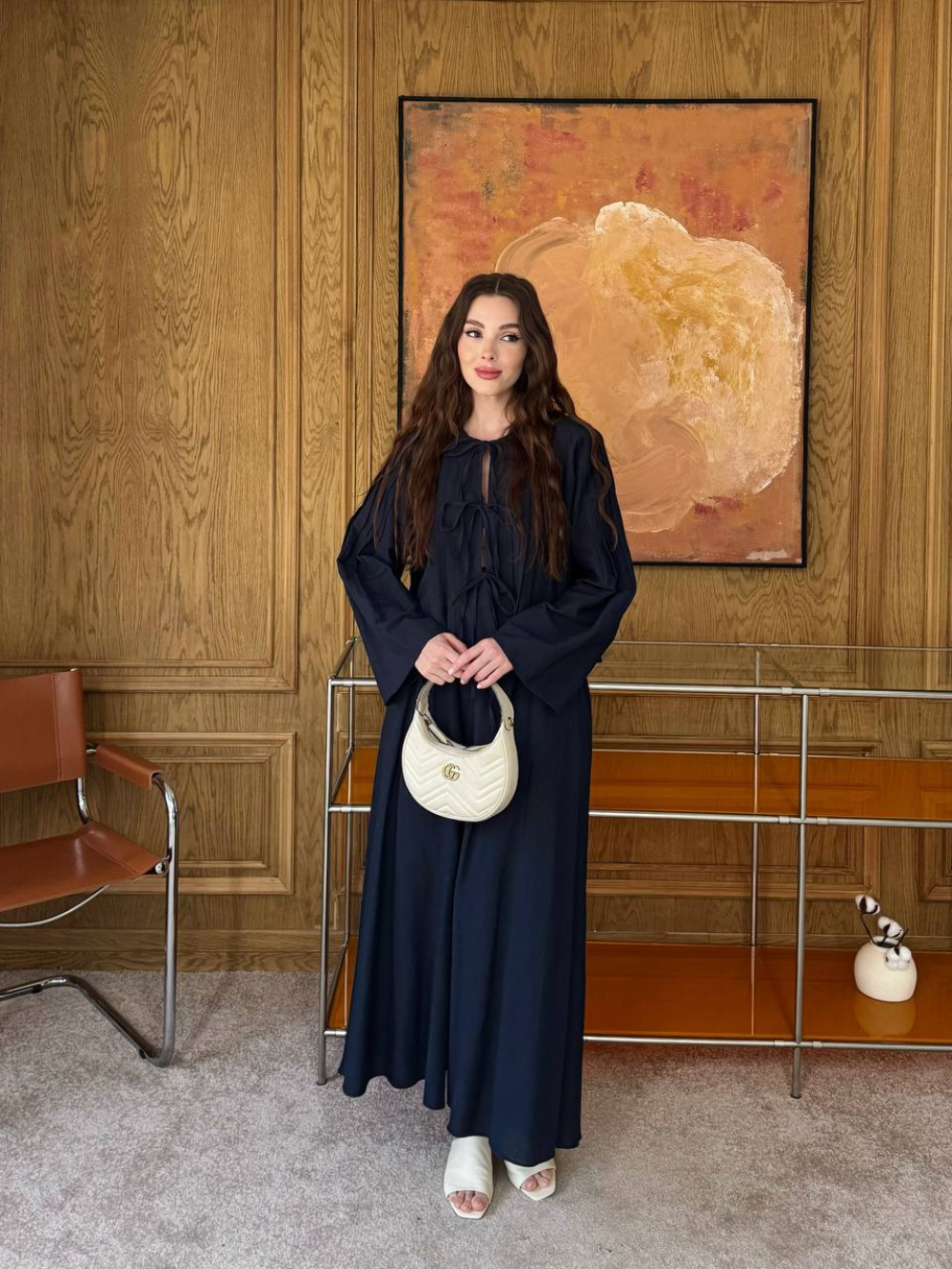 Front Tie Detail Linen Skirt Co-Ord Navy