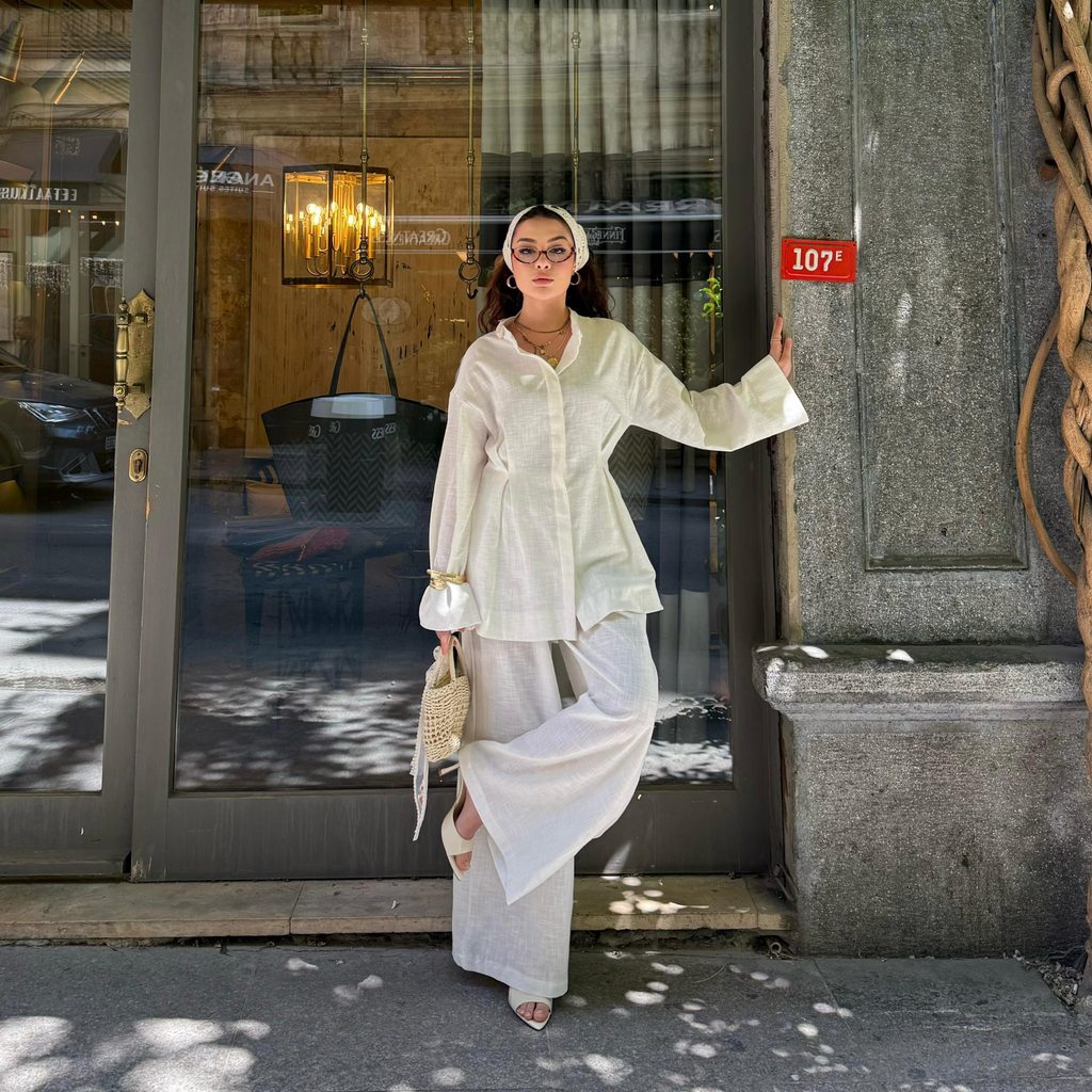 Sahil Linen Co-ord White