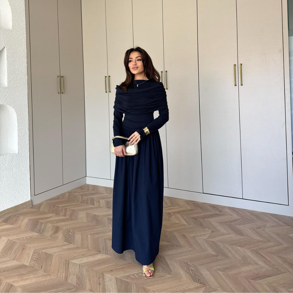 Hanna Dress with Collar Detail Navy