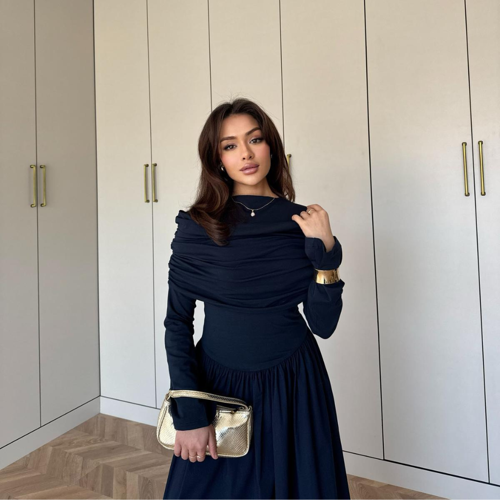 Hanna Dress with Collar Detail Navy