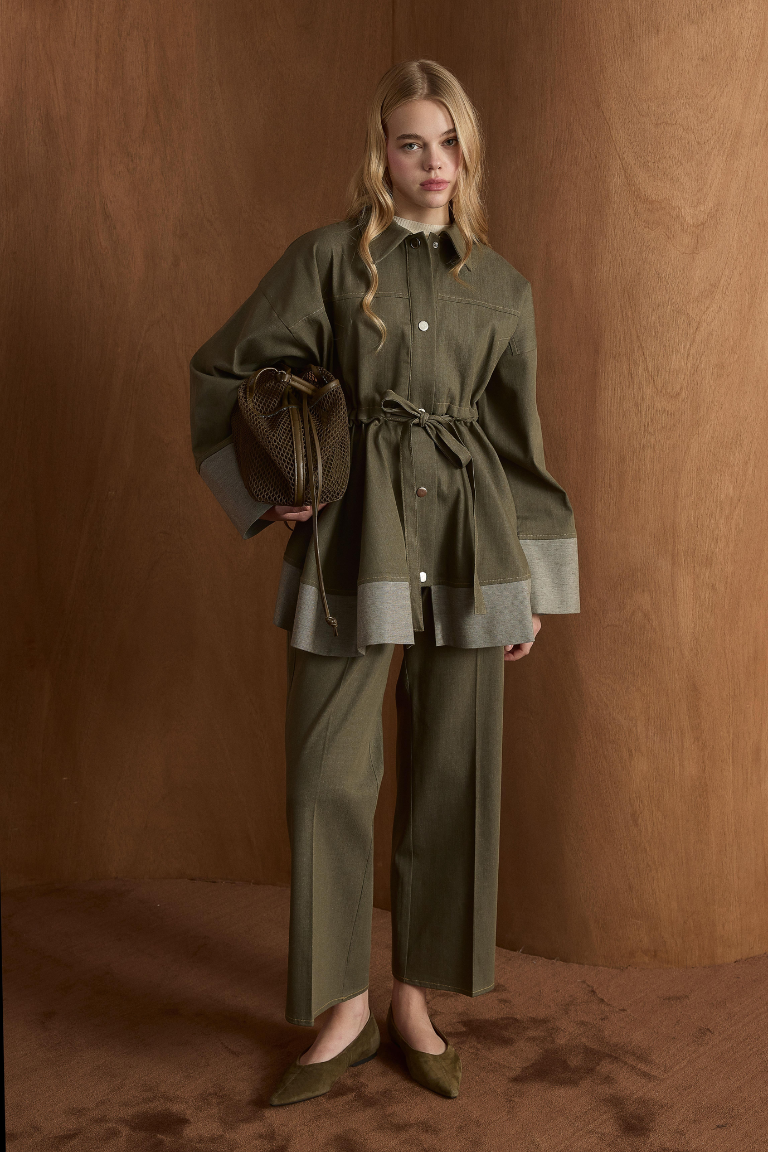 Laila Waist-Tie Trouser Co-Ord - Khaki