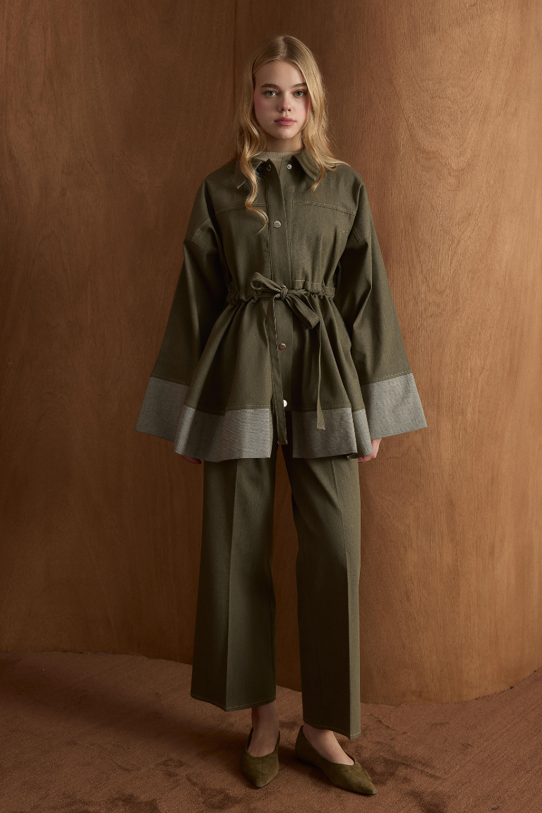 Laila Waist-Tie Trouser Co-Ord - Khaki