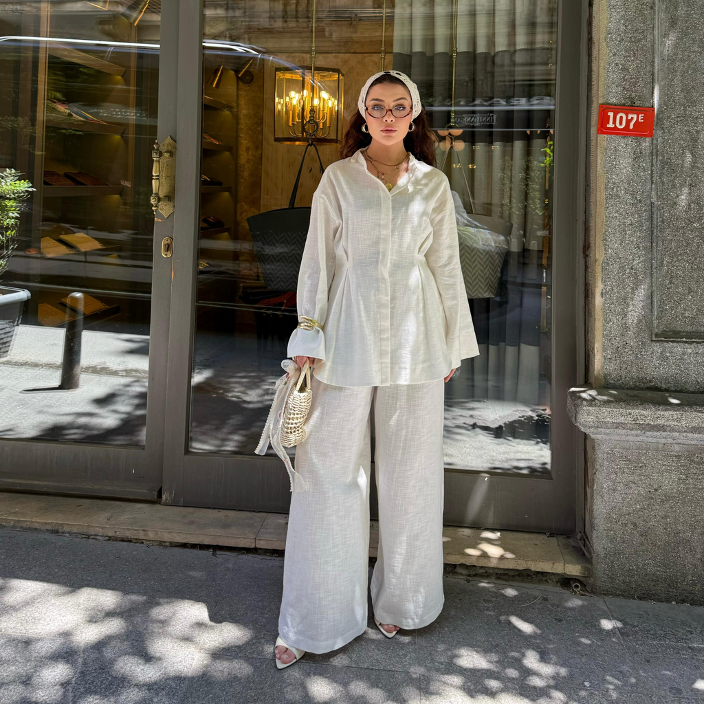 Sahil Linen Co-ord White