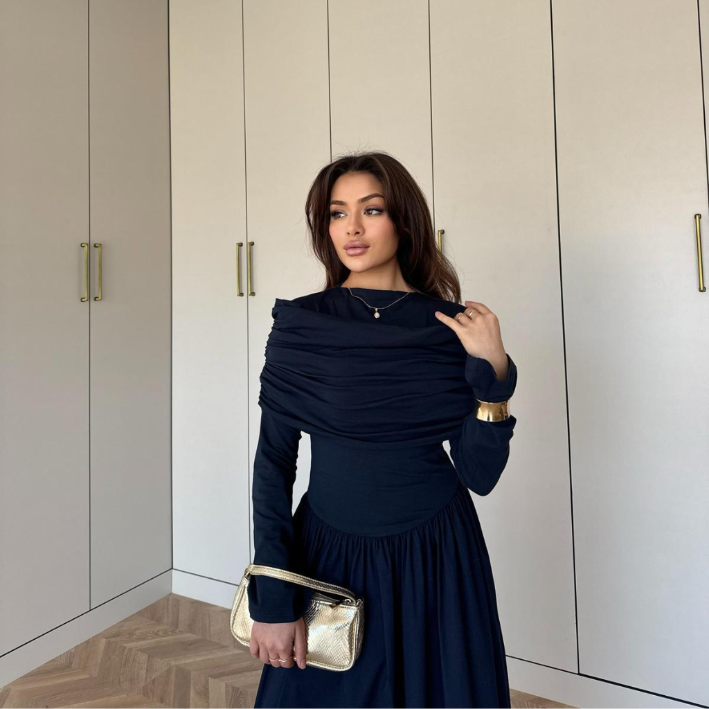 Hanna Dress with Collar Detail Navy