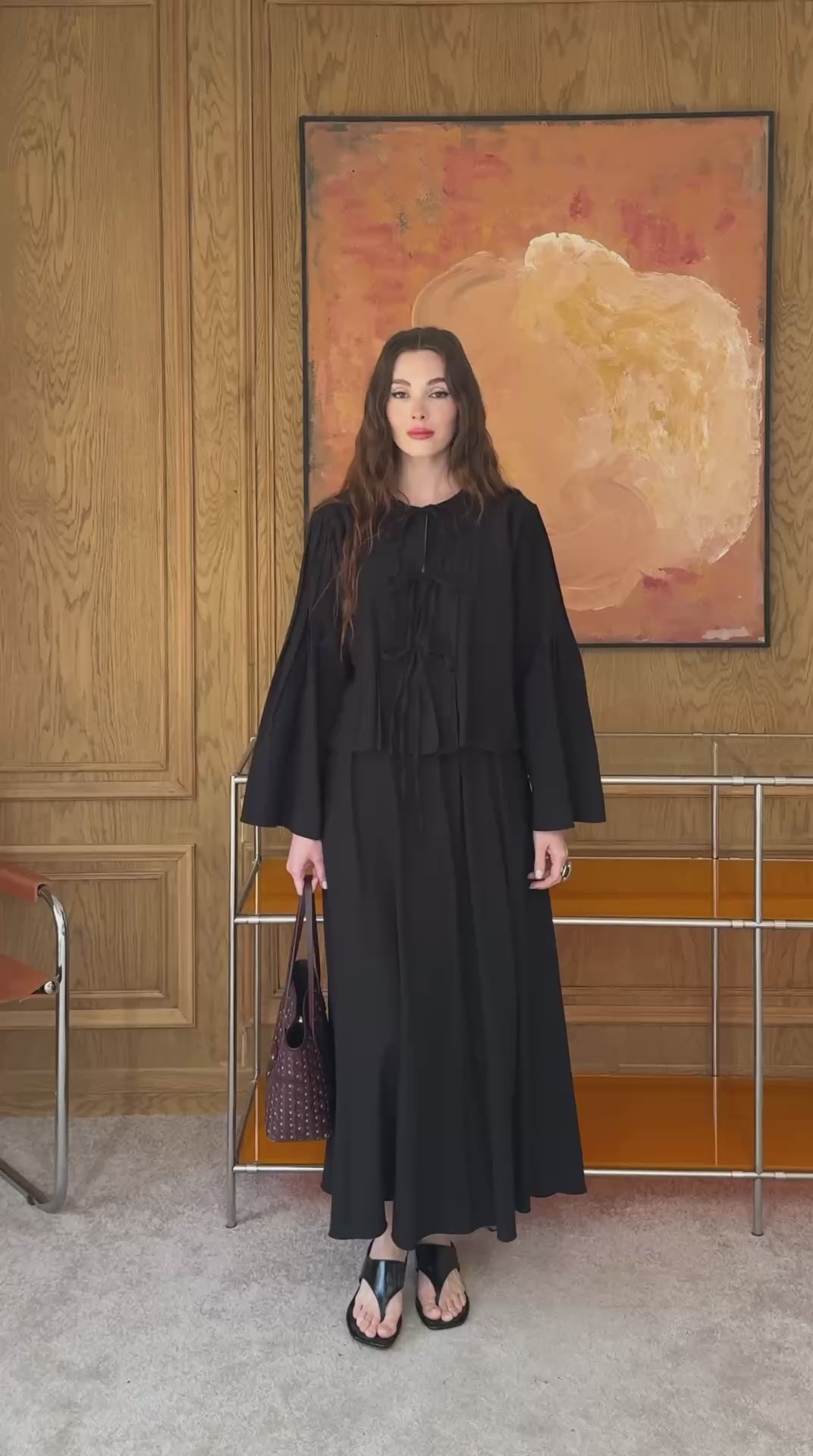 Front Tie Detail Linen Skirt Co-Ord Black