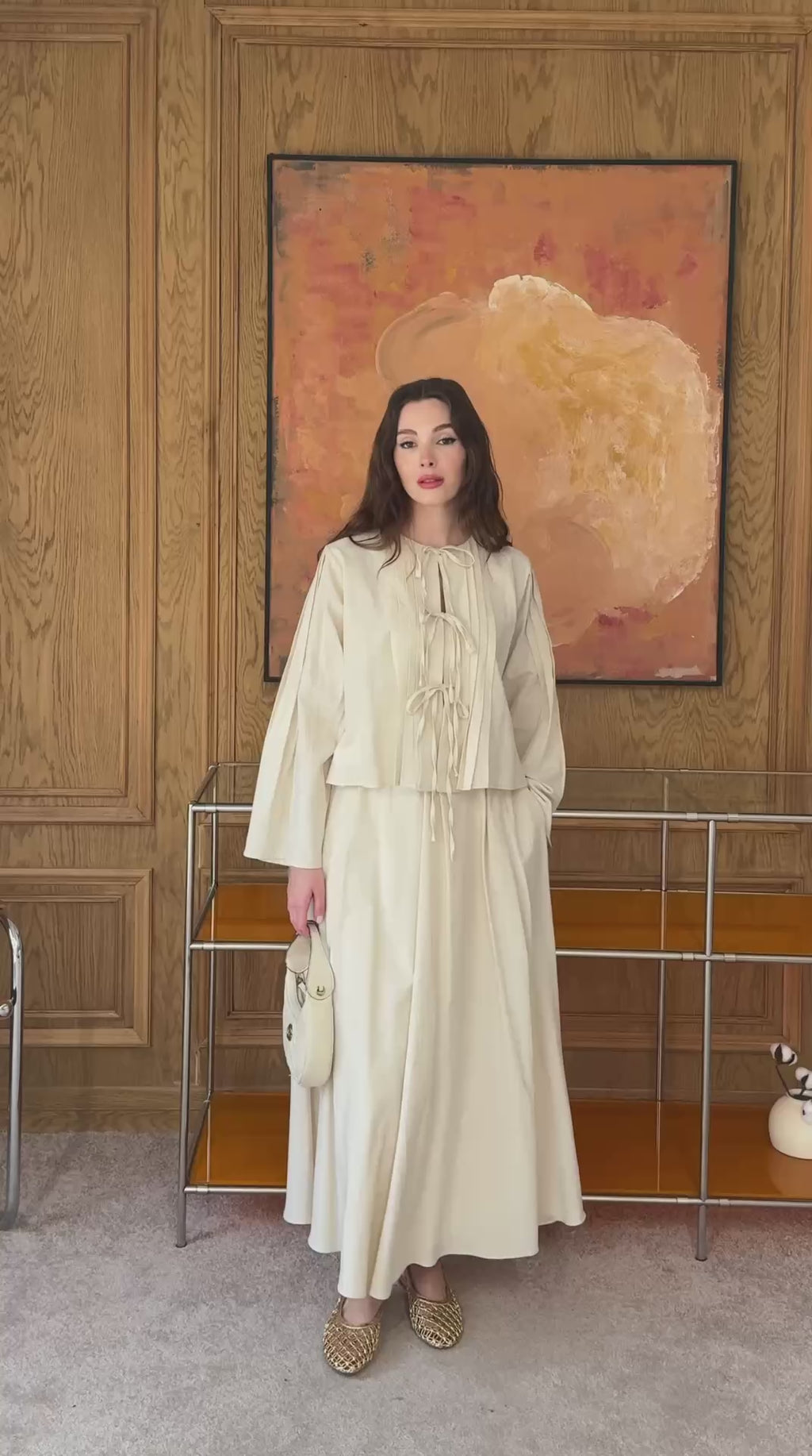 Front Tie Detail Linen Skirt Co-Ord Cream